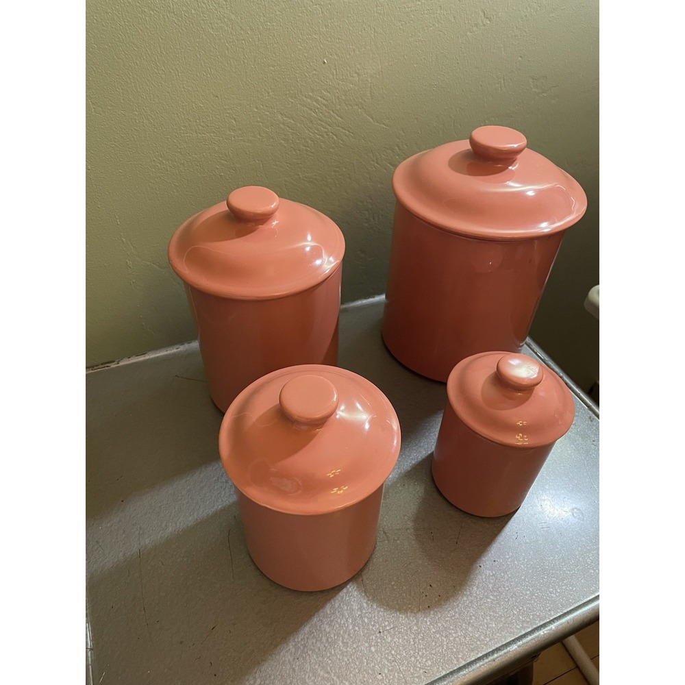 Peach Ceramic Canisters Vintage 1980's MERVYNS Set of Four Made In Japan